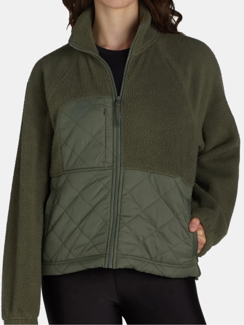 Avia NEW Women's Quilted Fleece Green Zip Up Jacket.